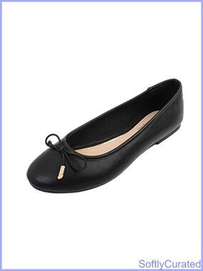 Soft Cushion Ballet Flats Round Toe Metal Trim Bow Walking Shoes